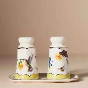 NWT Anthropologie Lou Rota Nature Hummingbird Salt and Pepper Shaker Set